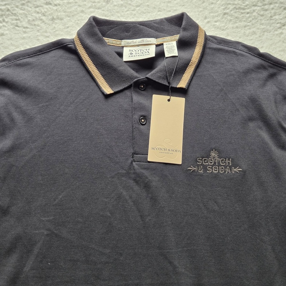 Scotch & Soda Polo Shirt Mens L Gray Short Sleeve Embroidered Logo Knit Top